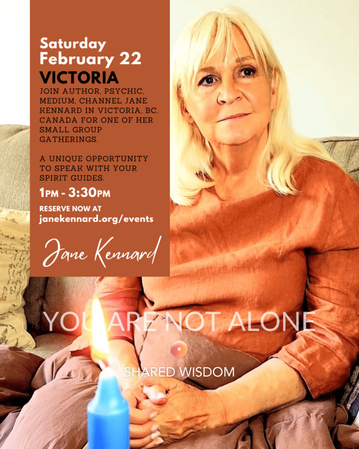 Jane Kennard, author psychic medium, channel, Events February, 22, 2025, Victoria, BC Canada